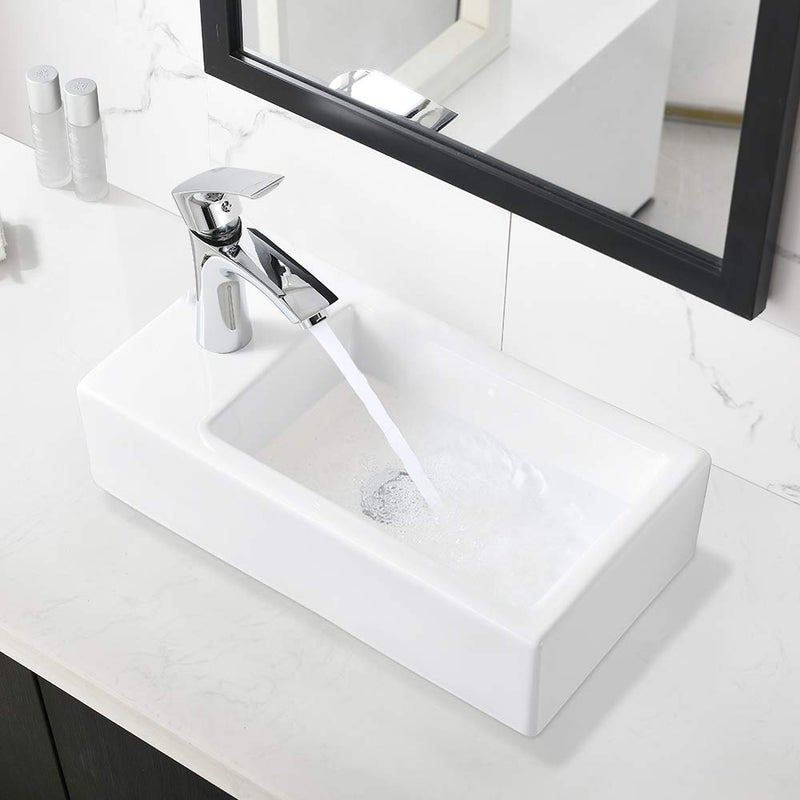 Bokaiya Corner Bathroom Sink Wall Mount-Bokaiya 18 Inch Small Bathroom Sink with Faucet Combo Rectangle White Porcelain Ceramic Vanity Sink, Left Hand - Image 5